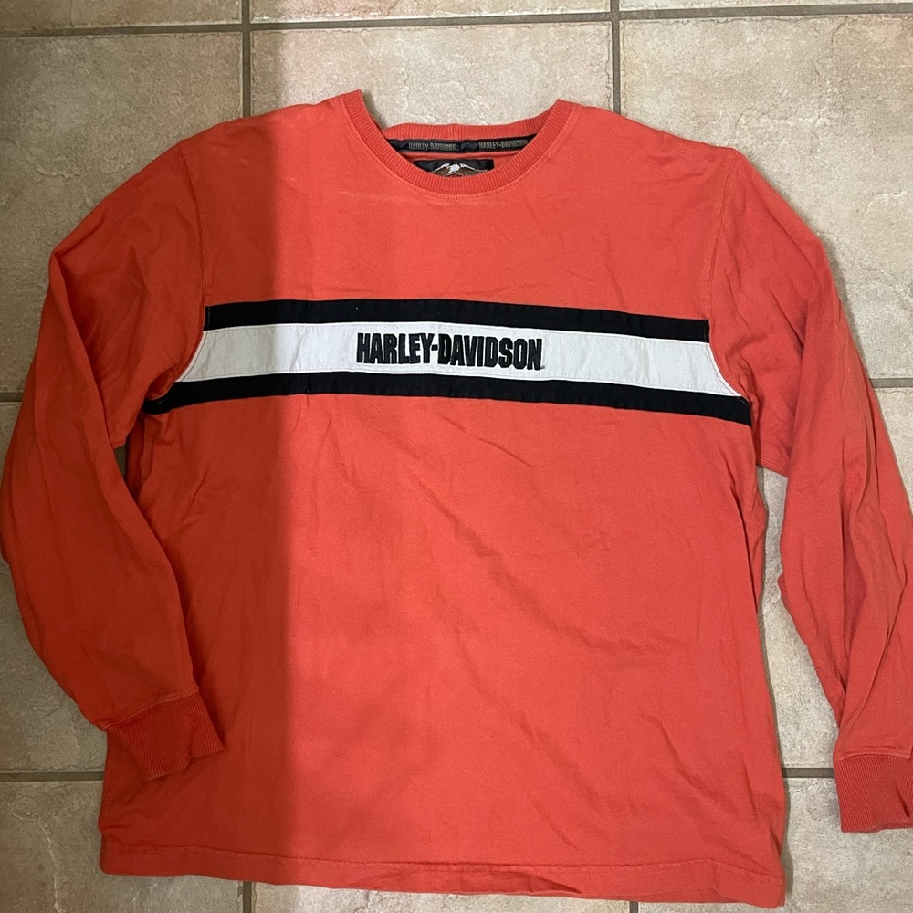 Long sleeve vintage, thick material, orange Harley shirt